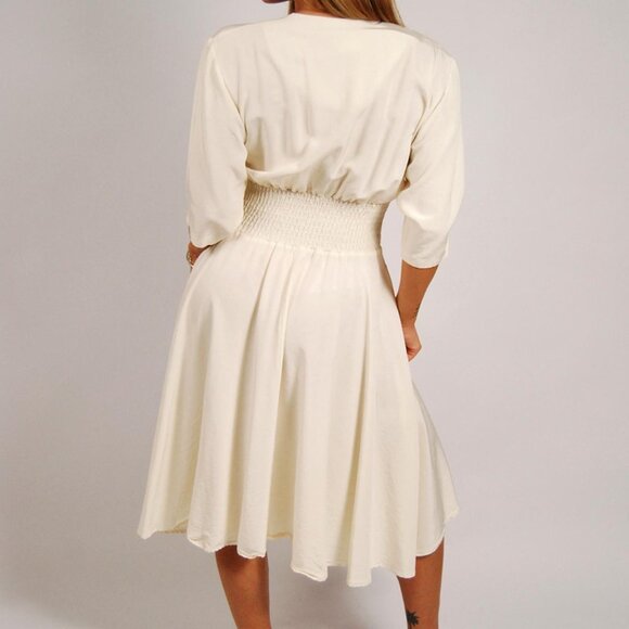 80s Goddess Dress (M) vintage ivory pleat layered medium - Picture 4 of 7